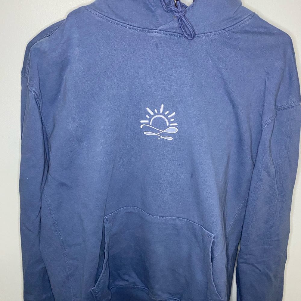 Blue hoodie sweatshirt with hand made sun design